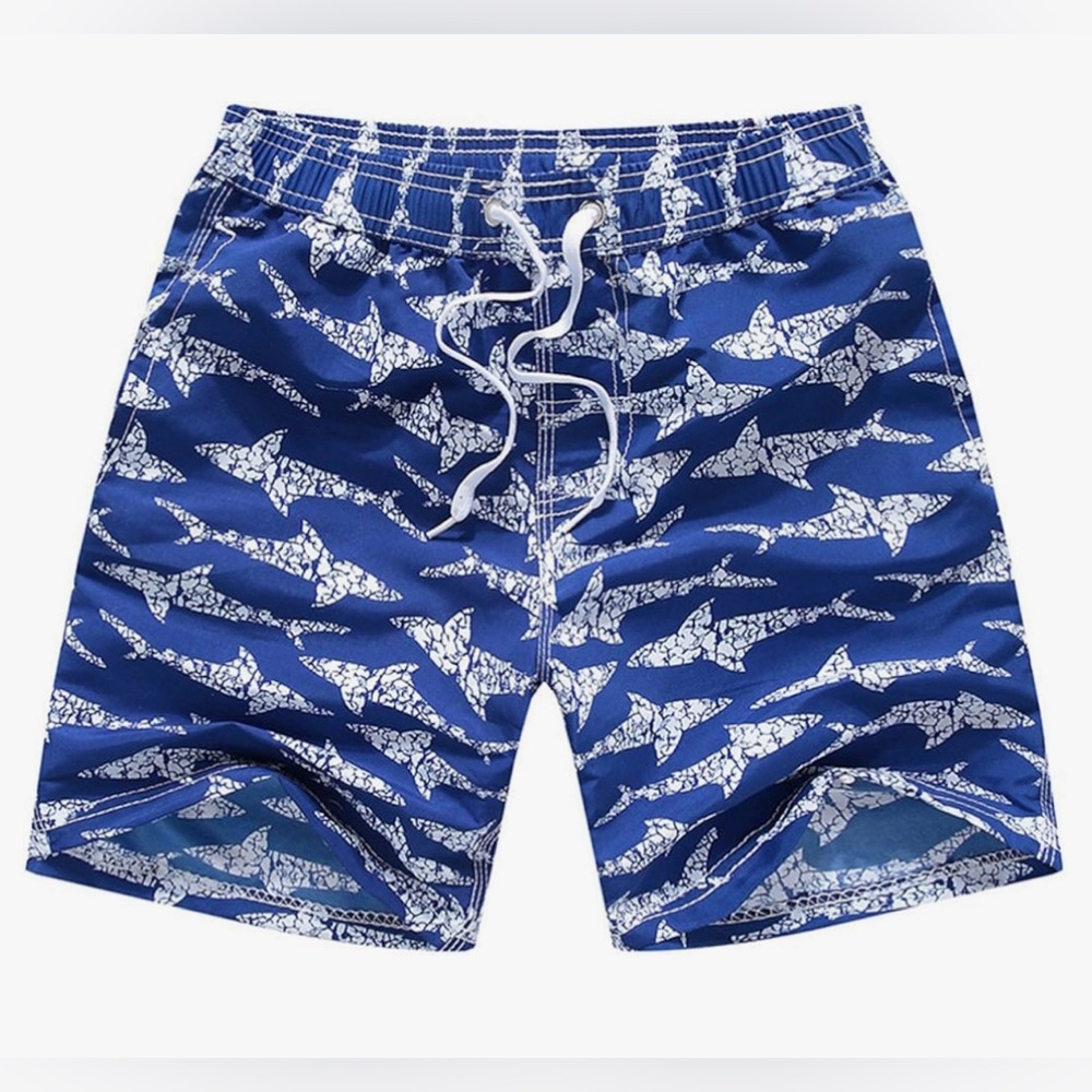 Boys Drawstring Waist Reflection Strip Swim Trunks Beach Board Shorts e/Pocket